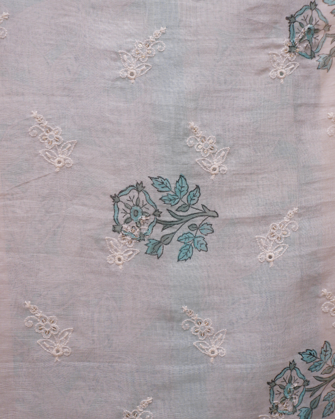 Aqua Floral Cotton Printed Suit Set with Dupatta