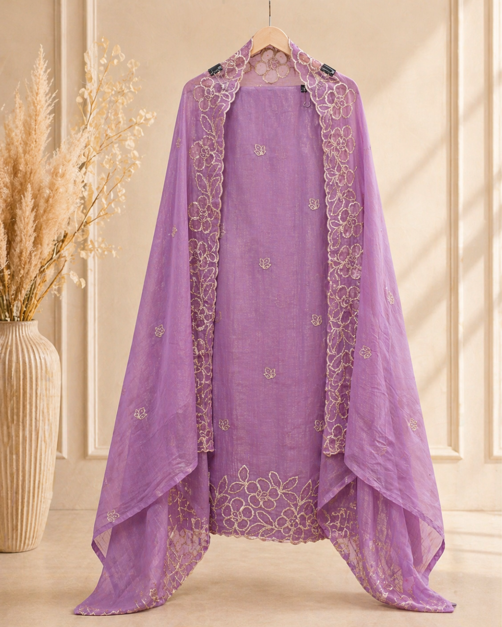 Signature Floral Embroidered Shimmer Suit Set