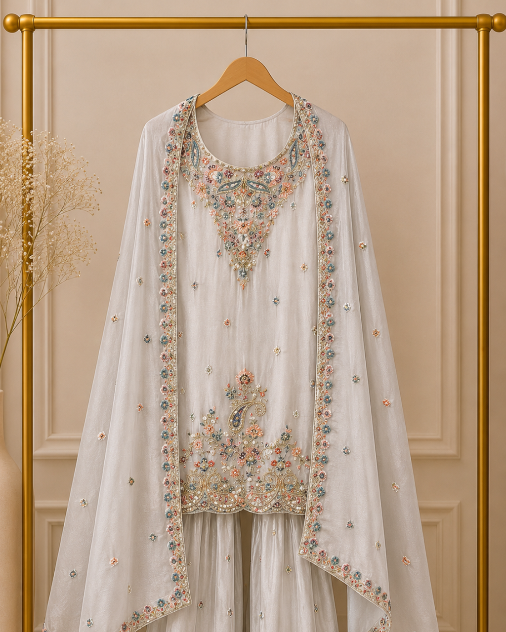 Pastel Thread Work Suit Set