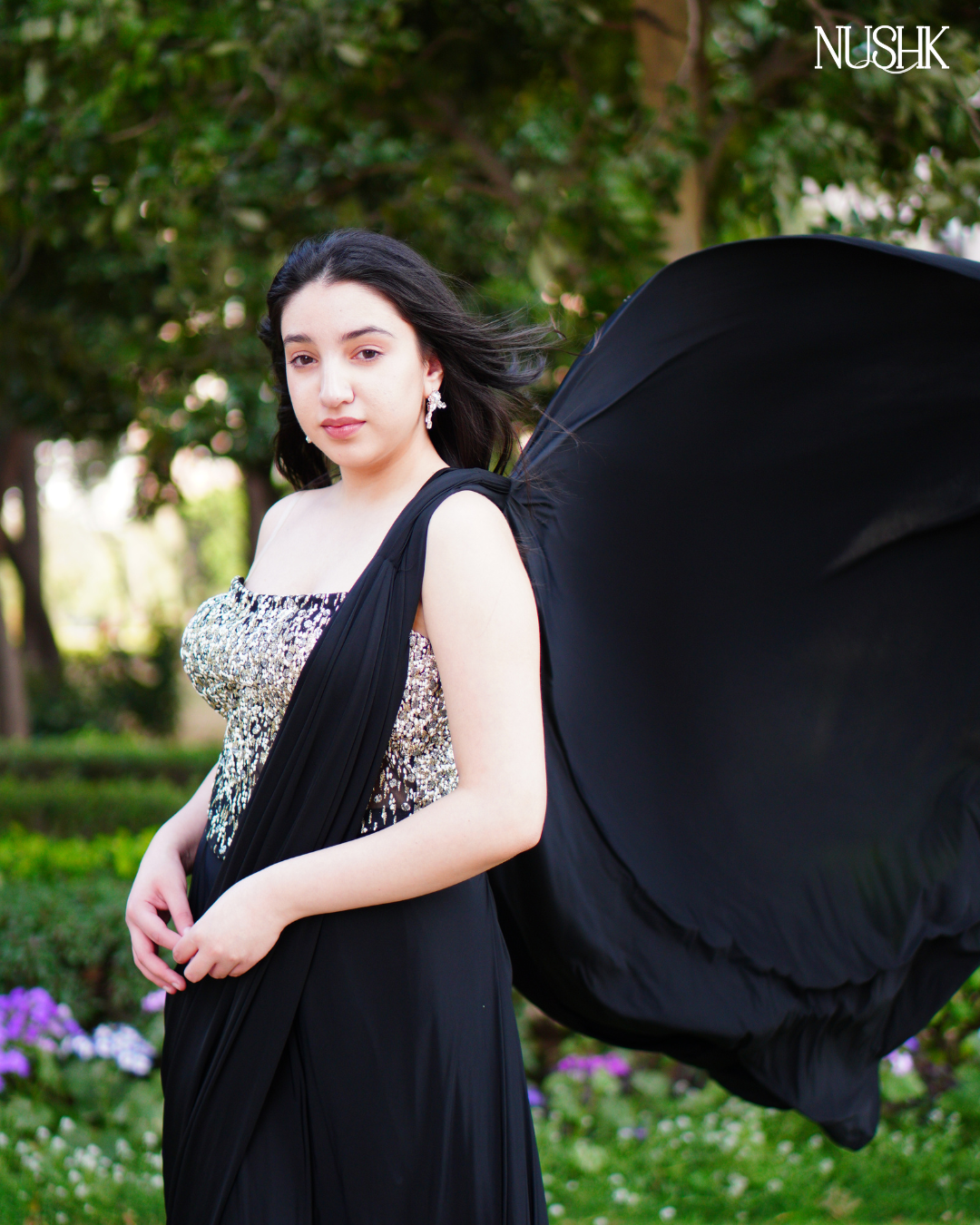 Midnight Sparkle Drape Saree