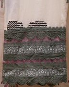 Ivory Printed Cotton Unstitched Suit with Sage Green Lace Detailing & Dupatta