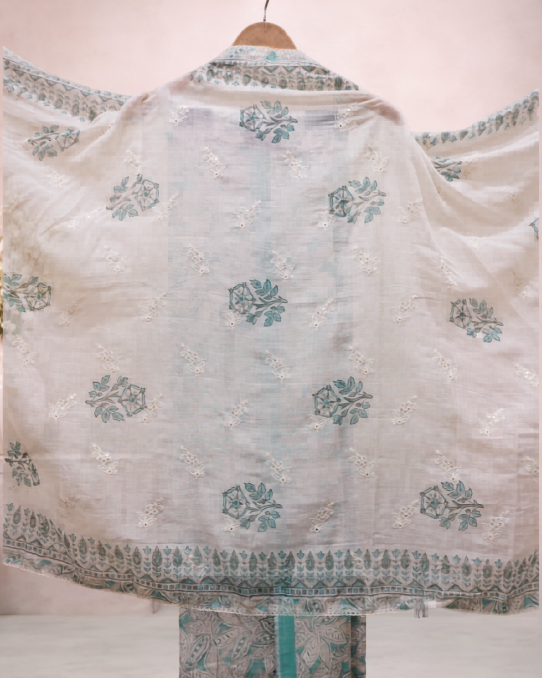 Aqua Floral Cotton Printed Suit Set with Dupatta
