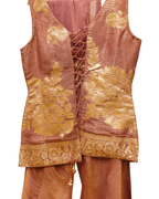 Regal Golden Embroidered Shimmer Backless Sharara Suit with Net Dupatta