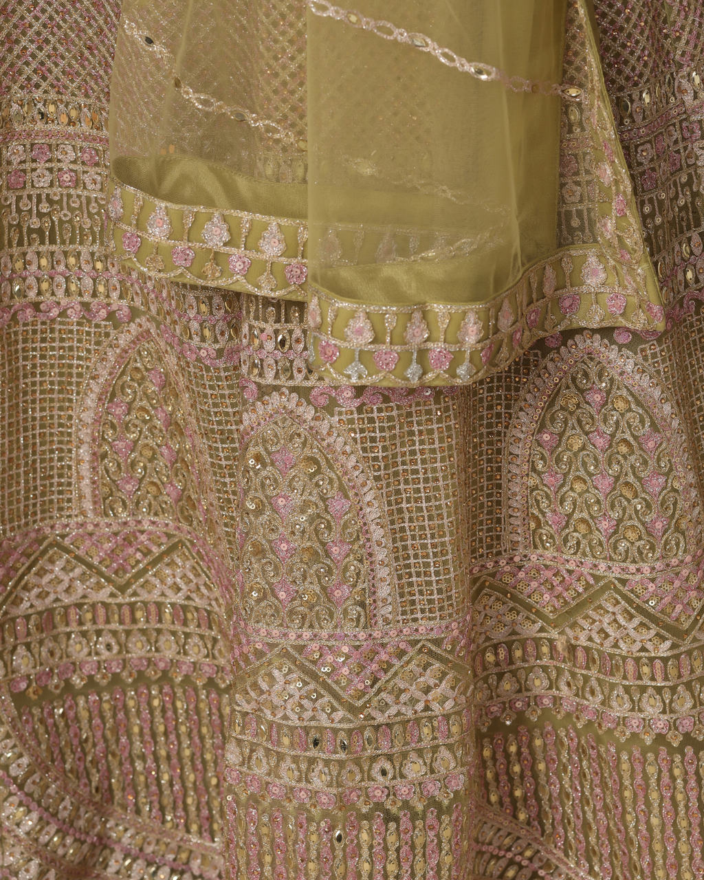 Olive Blush Mirrorwork Lehenga Set