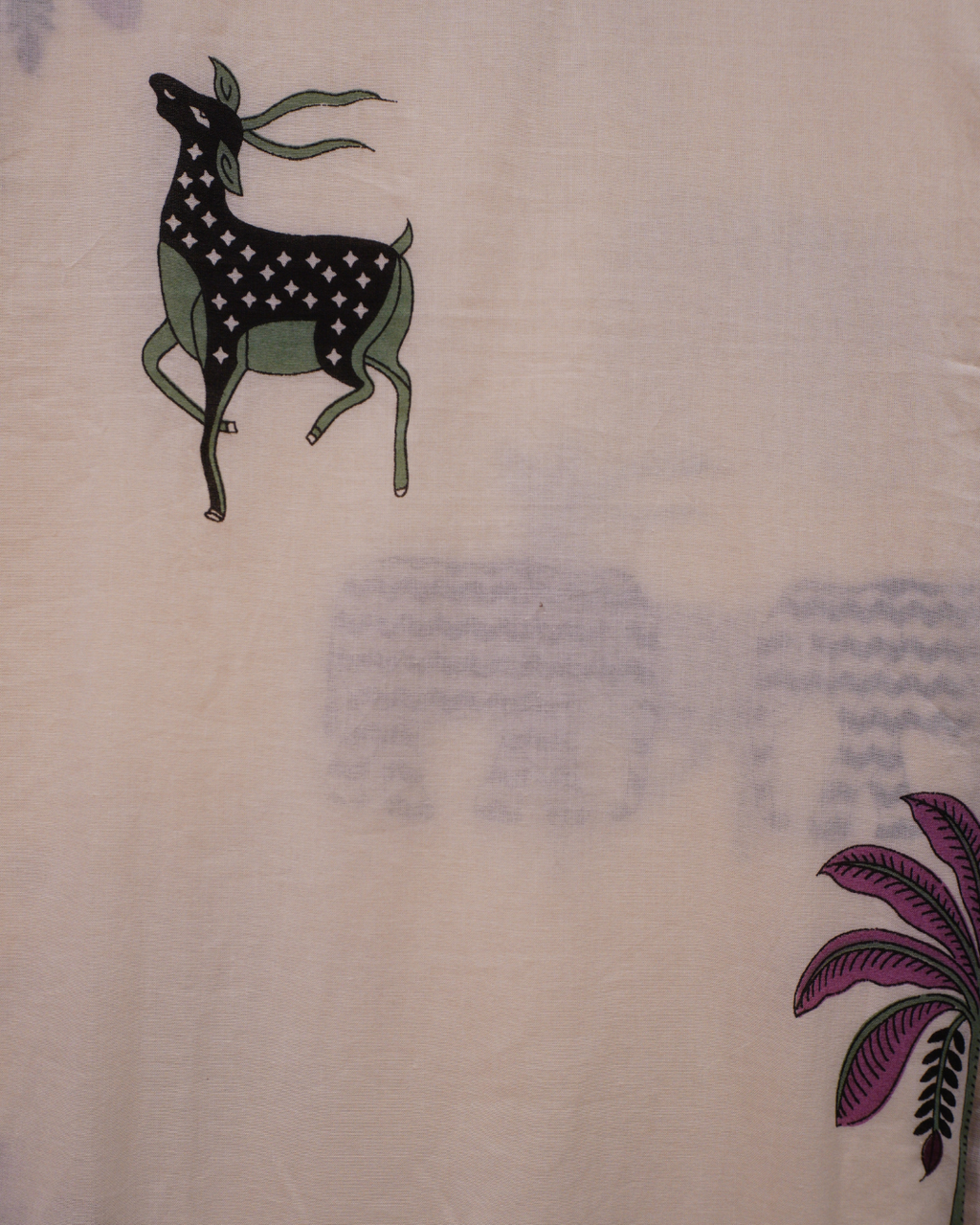 Ivory Printed Cotton Unstitched Suit with Sage Green Lace Detailing & Dupatta