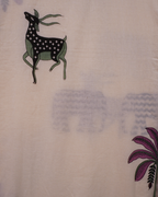 Ivory Printed Cotton Unstitched Suit with Sage Green Lace Detailing & Dupatta
