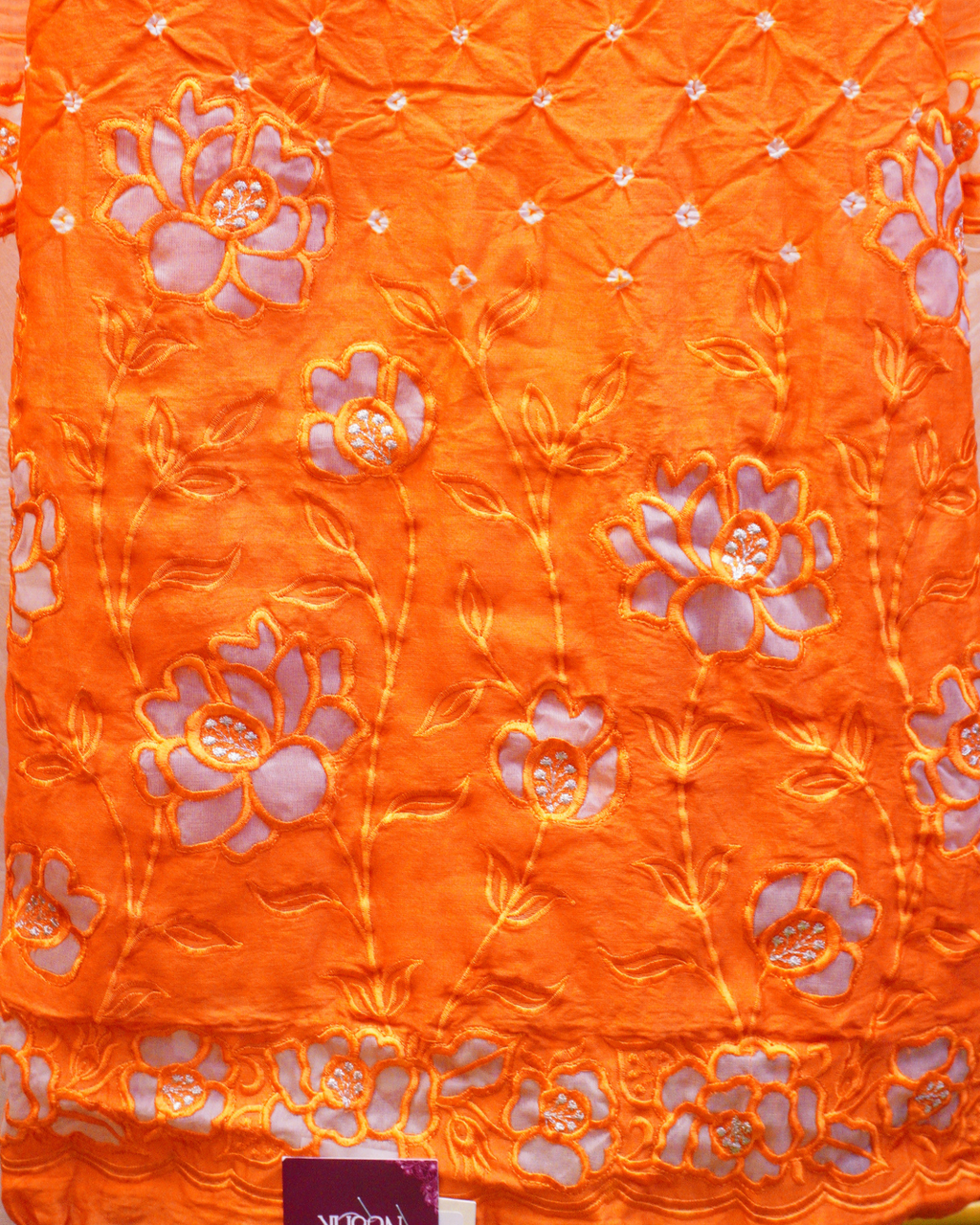 Gulnaar Bandhej Mul Chanderi Unstitched Suit Set