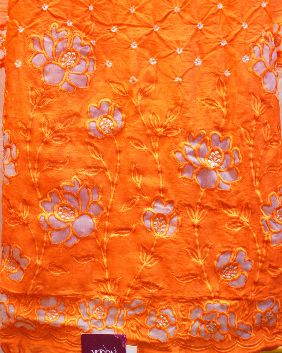 Gulnaar Bandhej Mul Chanderi Unstitched Suit Set