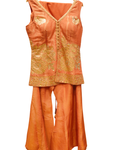 Regal Golden Embroidered Shimmer Backless Sharara Suit with Net Dupatta