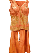 Regal Golden Embroidered Shimmer Backless Sharara Suit with Net Dupatta