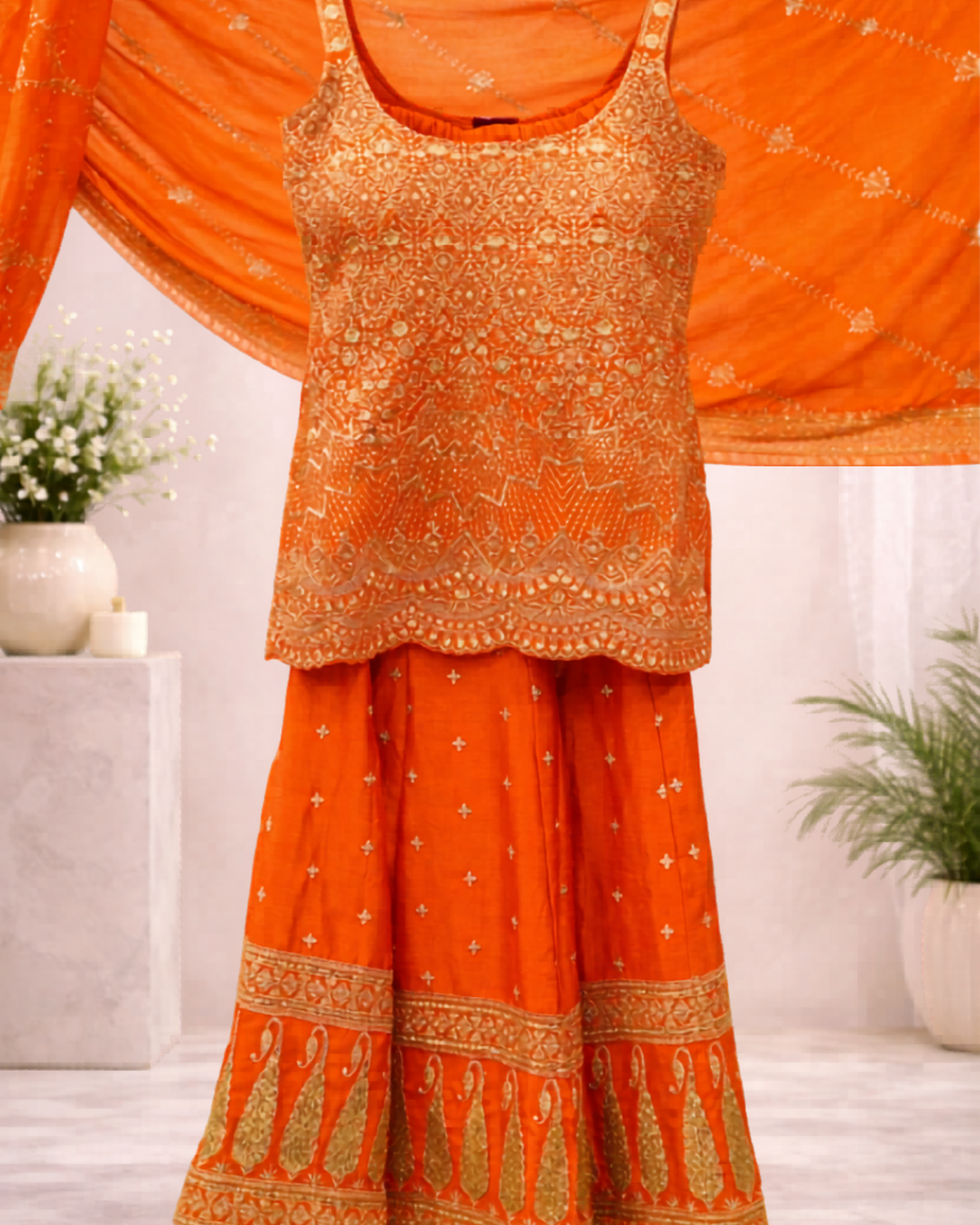 Zari Embroidered Sharara Suit Set for Women