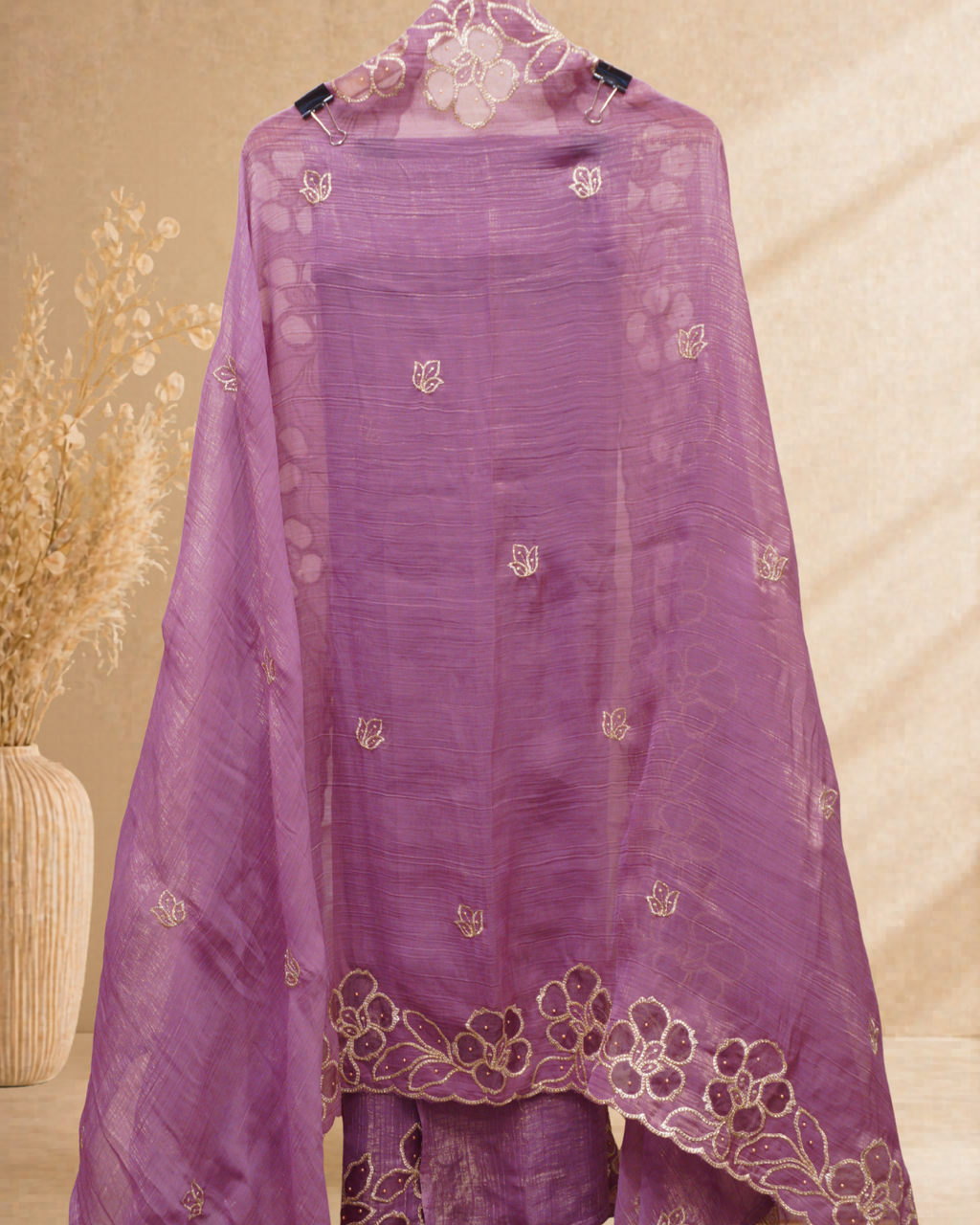 Signature Floral Embroidered Shimmer Suit Set