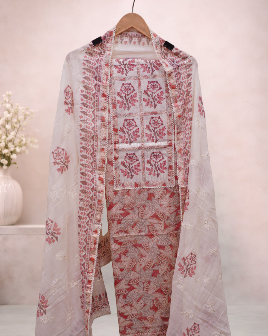 Aqua Floral Cotton Printed Suit Set with Dupatta