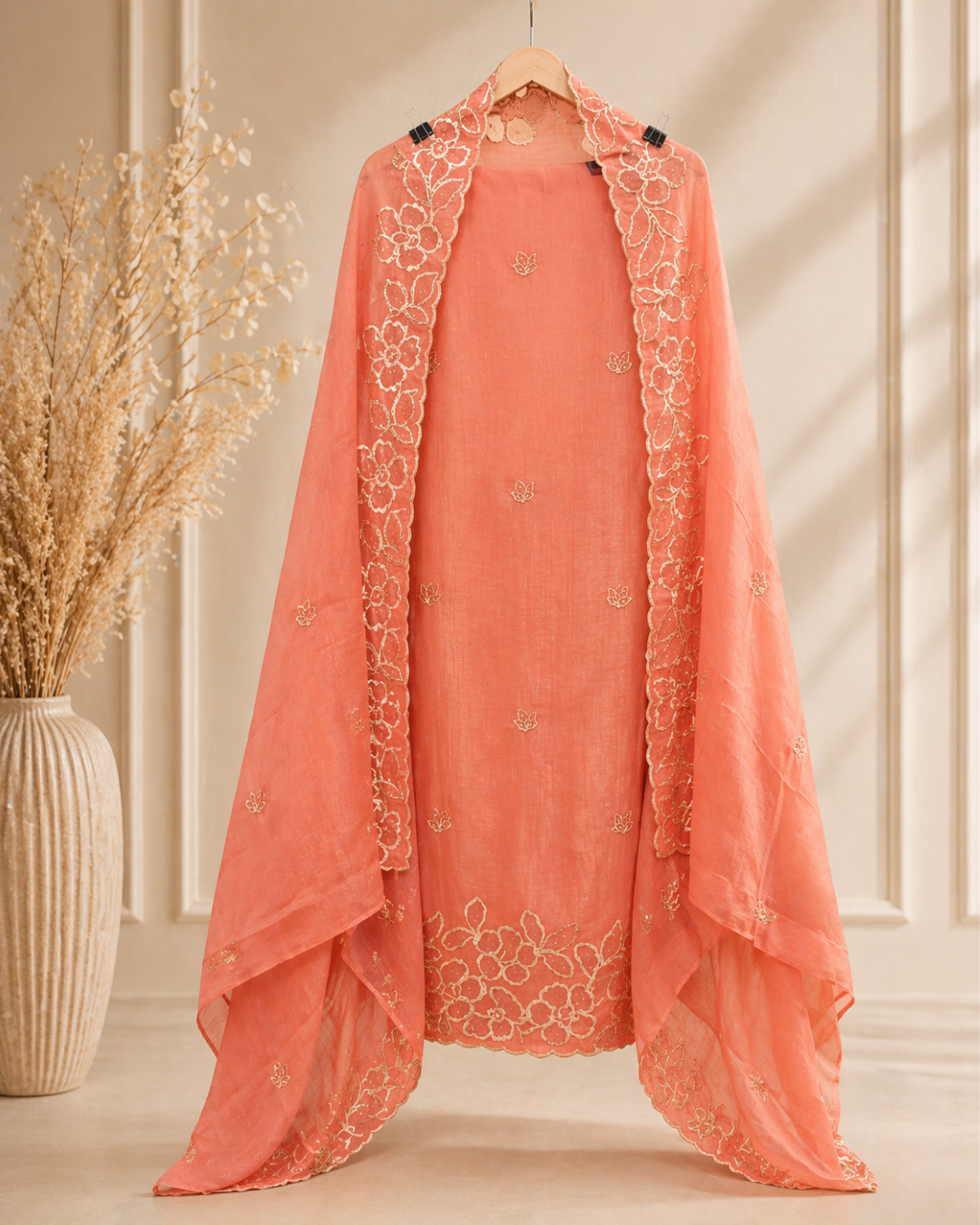 Signature Floral Embroidered Shimmer Suit Set