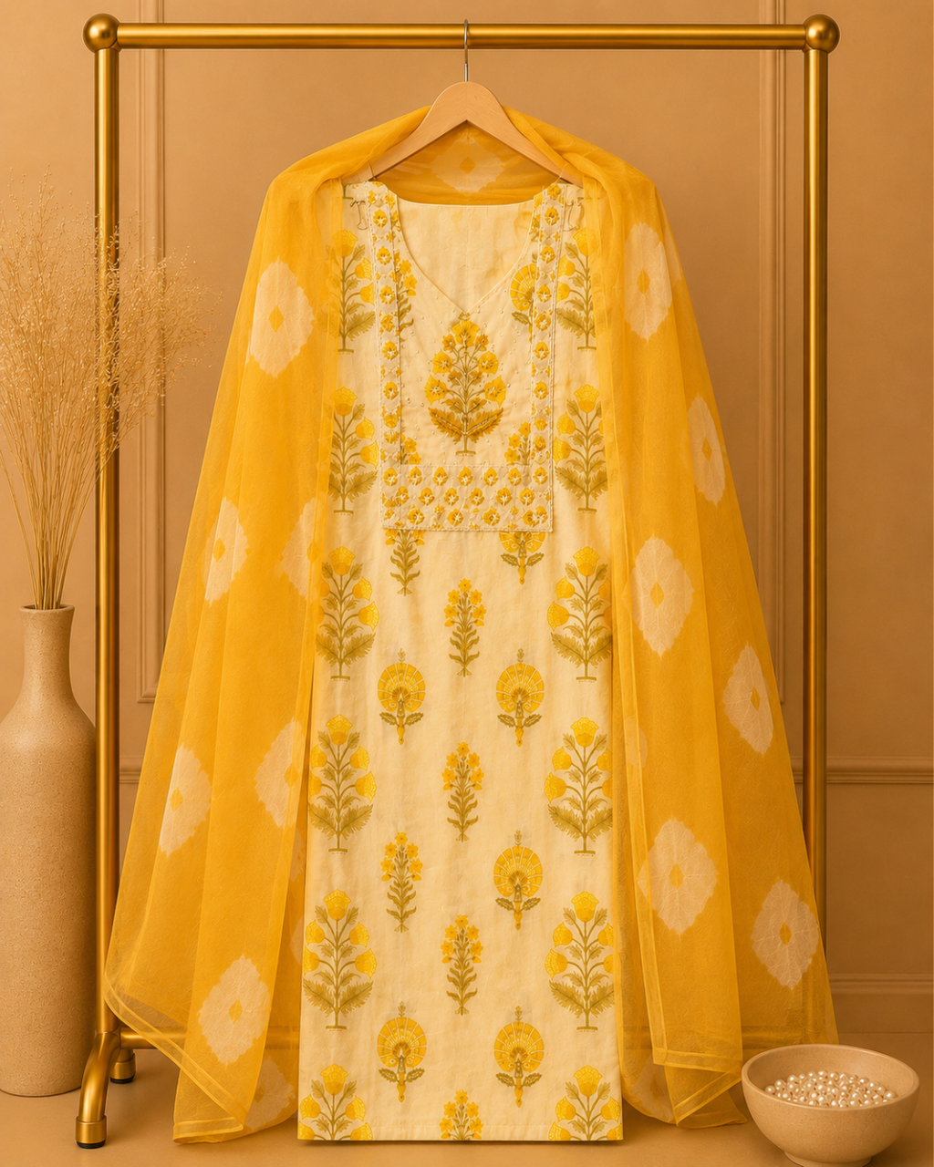 Floral Print Cotton Suit Fabric with Dupatta