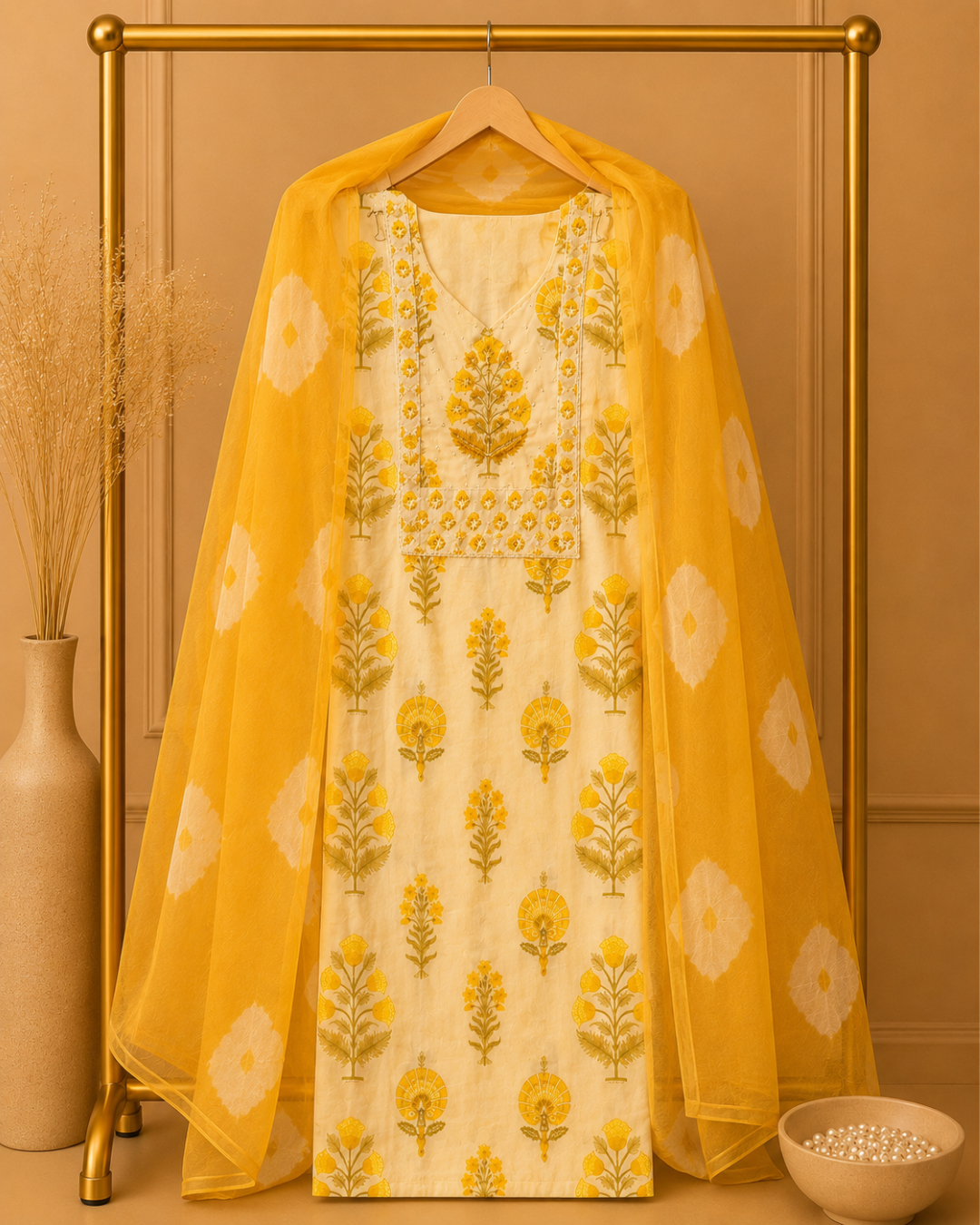 Floral Print Cotton Suit Fabric with Dupatta