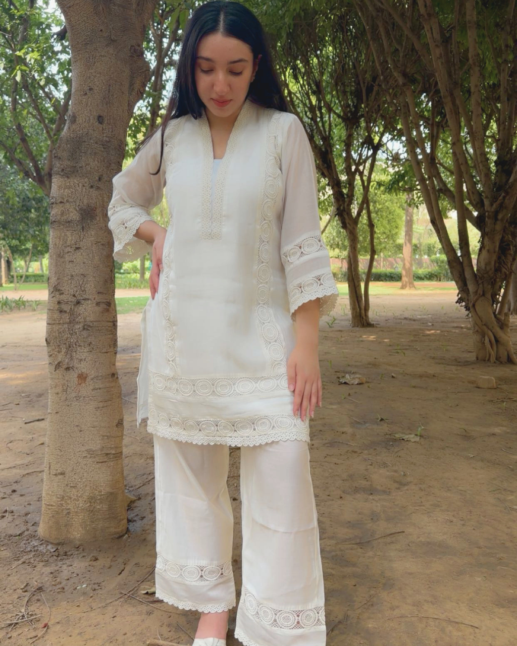 Noor White Lace Cord Set