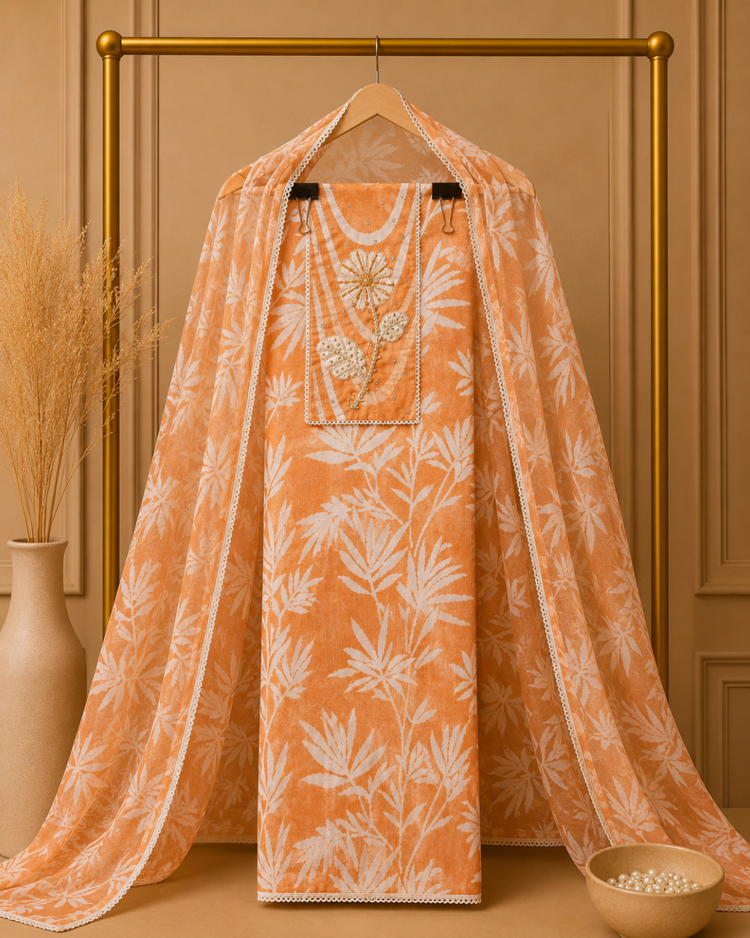 Whispering Leaves Unstitched Cotton Suit Set