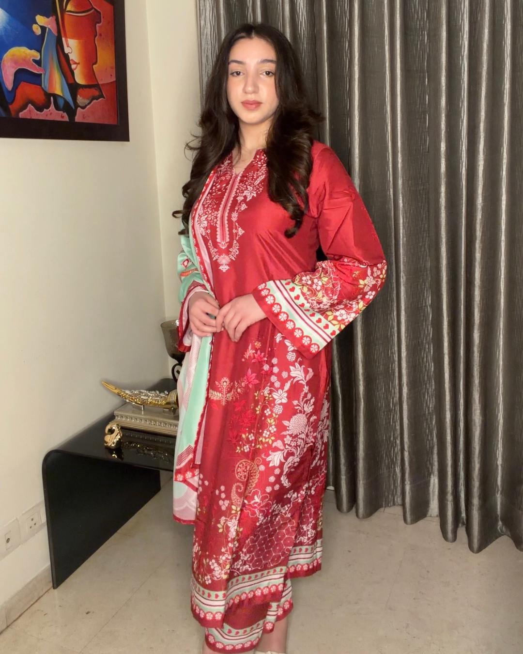 Pakistani Style Premium Maslin Kurta with Contrast Dupatta