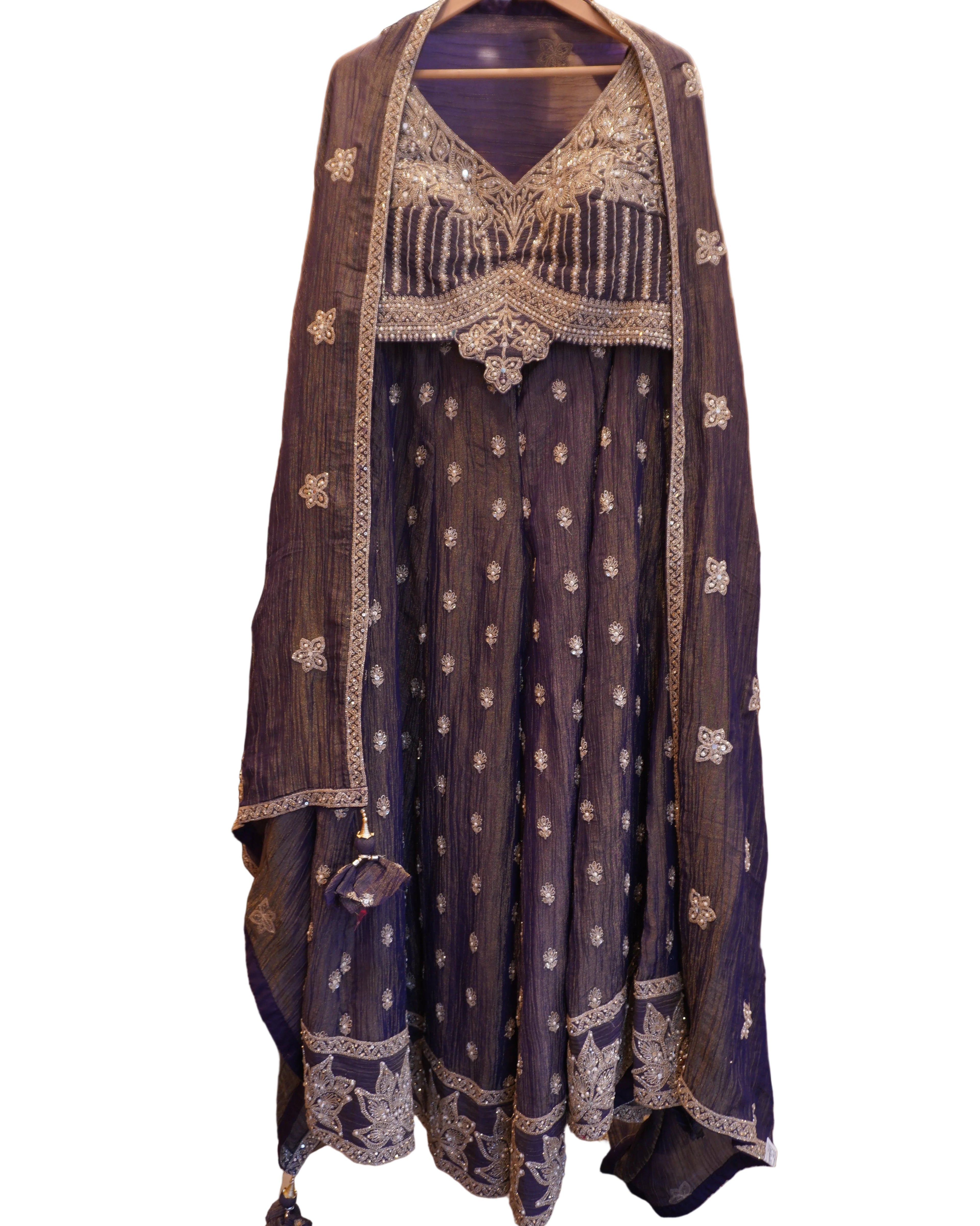 Shimmer Crop Top Plazo Elegante