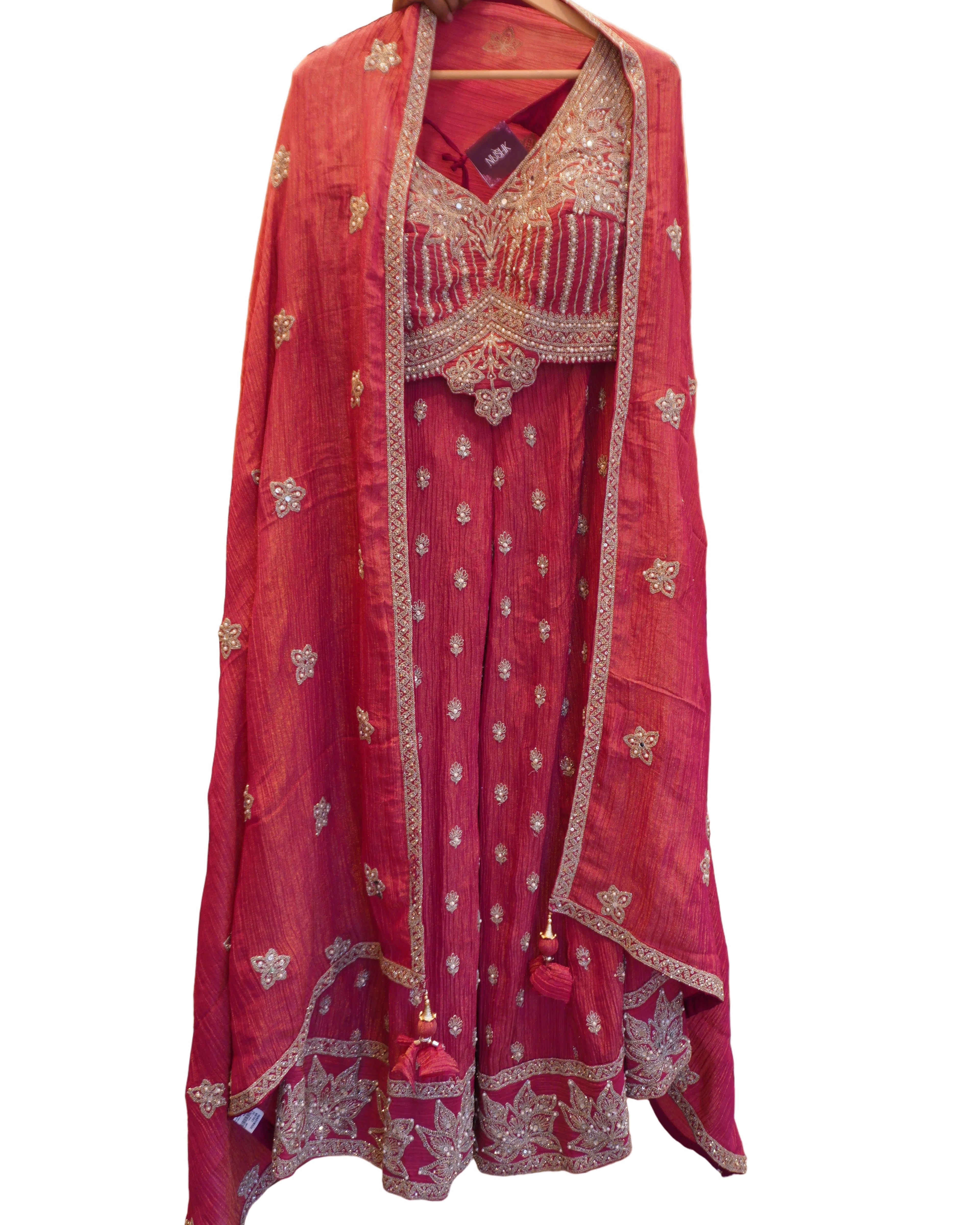 Shimmer Crop Top Plazo Elegante