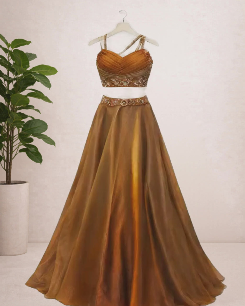 Burnt Orange Embroidery Lehenga Set